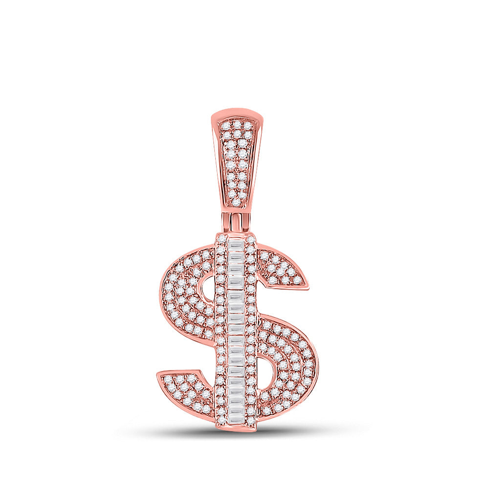 Men's Diamond Charm Pendant | 10kt Rose Gold Mens Baguette Diamond Dollar Sign Money Charm Pendant 5/8 Cttw | Splendid Jewellery GND