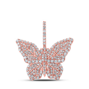 Men's Diamond Charm Pendant | 10kt Rose Gold Mens Round Diamond Butterfly Charm Pendant 1-1/2 Cttw | Splendid Jewellery GND