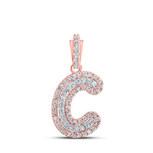 Men's Diamond Charm Pendant | 10kt Rose Gold Mens Round Diamond C Initial Letter Charm Pendant 1/6 Cttw | Splendid Jewellery GND