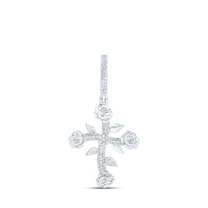 Men's Diamond Charm Pendant | 10kt Rose Gold Mens Round Diamond Cross Charm Pendant 1/3 Cttw | Splendid Jewellery GND
