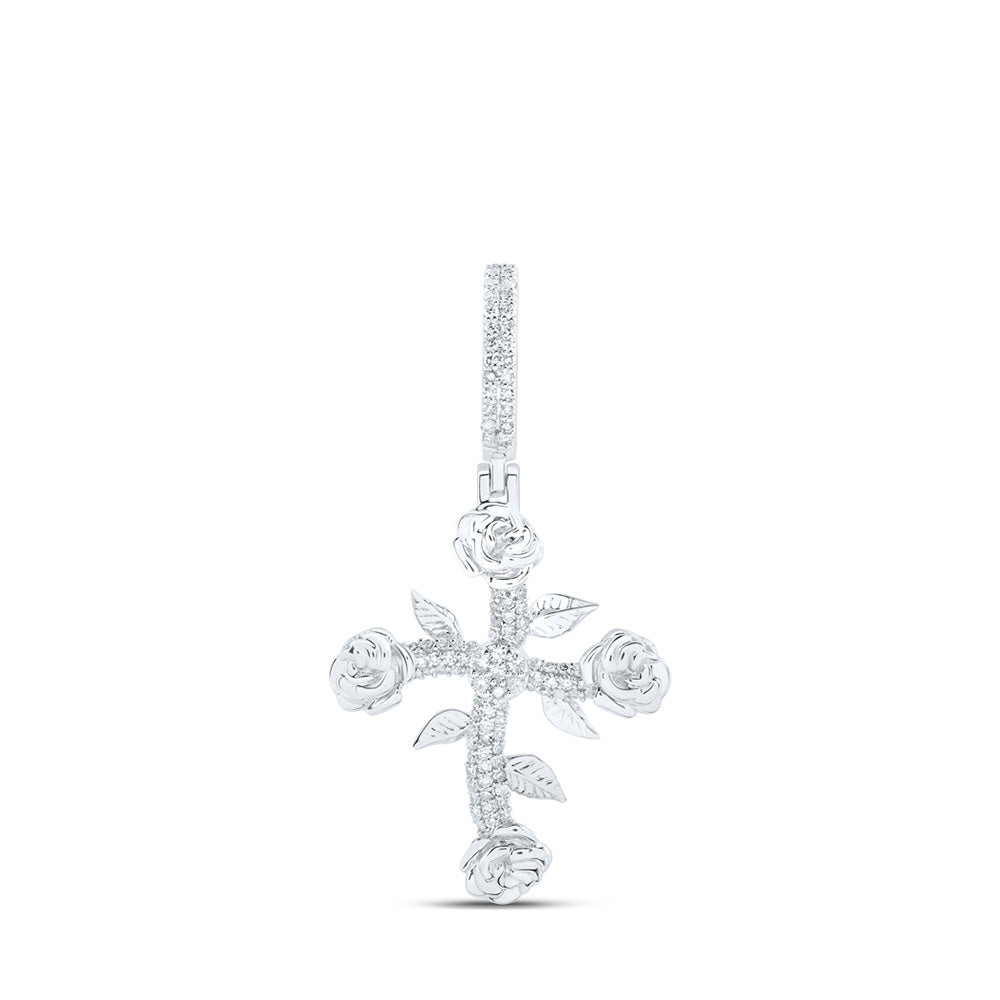 Men's Diamond Charm Pendant | 10kt Rose Gold Mens Round Diamond Cross Charm Pendant 1/3 Cttw | Splendid Jewellery GND