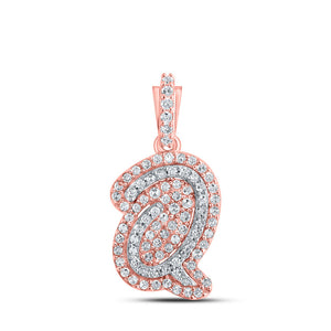 Men's Diamond Charm Pendant | 10kt Rose Gold Mens Round Diamond Q Initial Letter Charm Pendant 1/4 Cttw | Splendid Jewellery GND