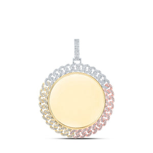 Men's Diamond Charm Pendant | 10kt Tri-Tone Gold Mens Round Diamond Memory Circle Charm Pendant 2 Cttw | Splendid Jewellery GND