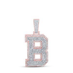 Men's Diamond Charm Pendant | 10kt Two-tone Gold Mens Baguette Diamond B Initial Letter Charm Pendant 2-1/5 Cttw | Splendid Jewellery GND