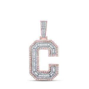 Men's Diamond Charm Pendant | 10kt Two-tone Gold Mens Baguette Diamond C Initial Letter Charm Pendant 1-3/4 Cttw | Splendid Jewellery GND