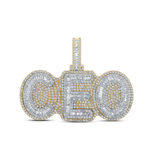 Men's Diamond Charm Pendant | 10kt Two-tone Gold Mens Baguette Diamond CEO Charm Pendant 5 Cttw | Splendid Jewellery GND
