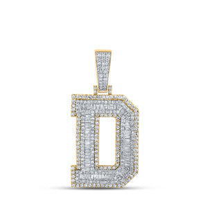 Men's Diamond Charm Pendant | 10kt Two-tone Gold Mens Baguette Diamond D Initial Letter Charm Pendant 2-1/3 Cttw | Splendid Jewellery GND