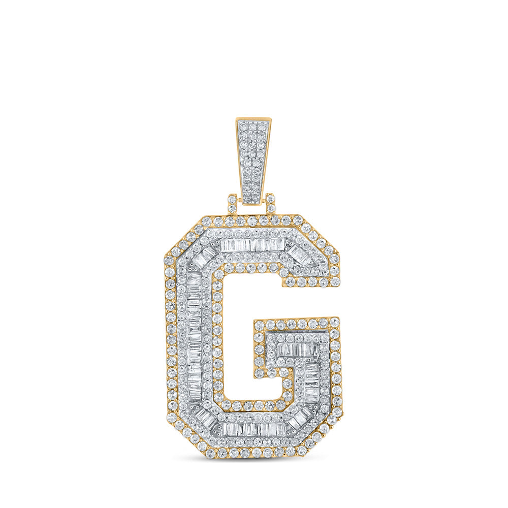 Men's Diamond Charm Pendant | 10kt Two-tone Gold Mens Baguette Diamond G Initial Letter Charm Pendant 1-7/8 Cttw | Splendid Jewellery GND