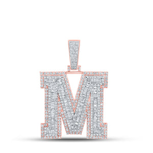 Men's Diamond Charm Pendant | 10kt Two-tone Gold Mens Baguette Diamond M Initial Letter Charm Pendant 2-7/8 Cttw | Splendid Jewellery GND
