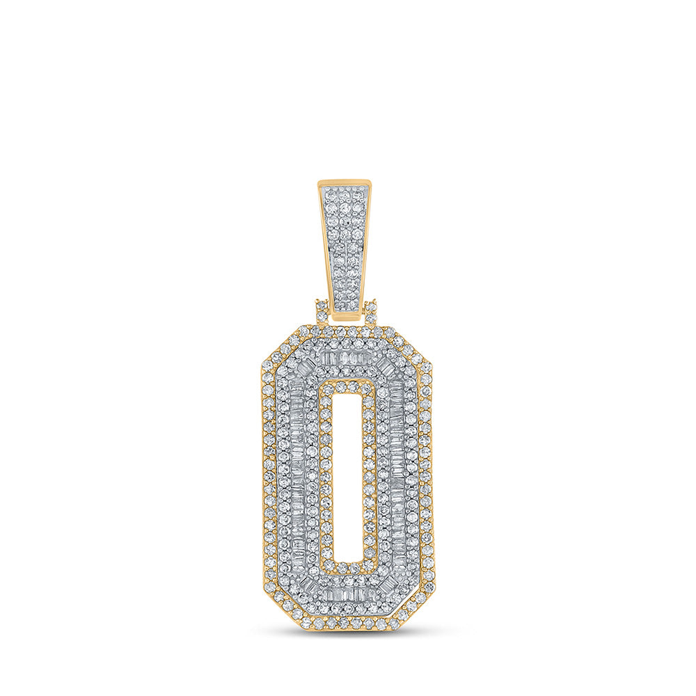 Men's Diamond Charm Pendant | 10kt Two-tone Gold Mens Baguette Diamond Number 0 Charm Pendant 1-3/4 Cttw | Splendid Jewellery GND