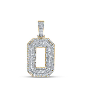 Men's Diamond Charm Pendant | 10kt Two-tone Gold Mens Baguette Diamond Number 0 Charm Pendant 2-1/5 Cttw | Splendid Jewellery GND