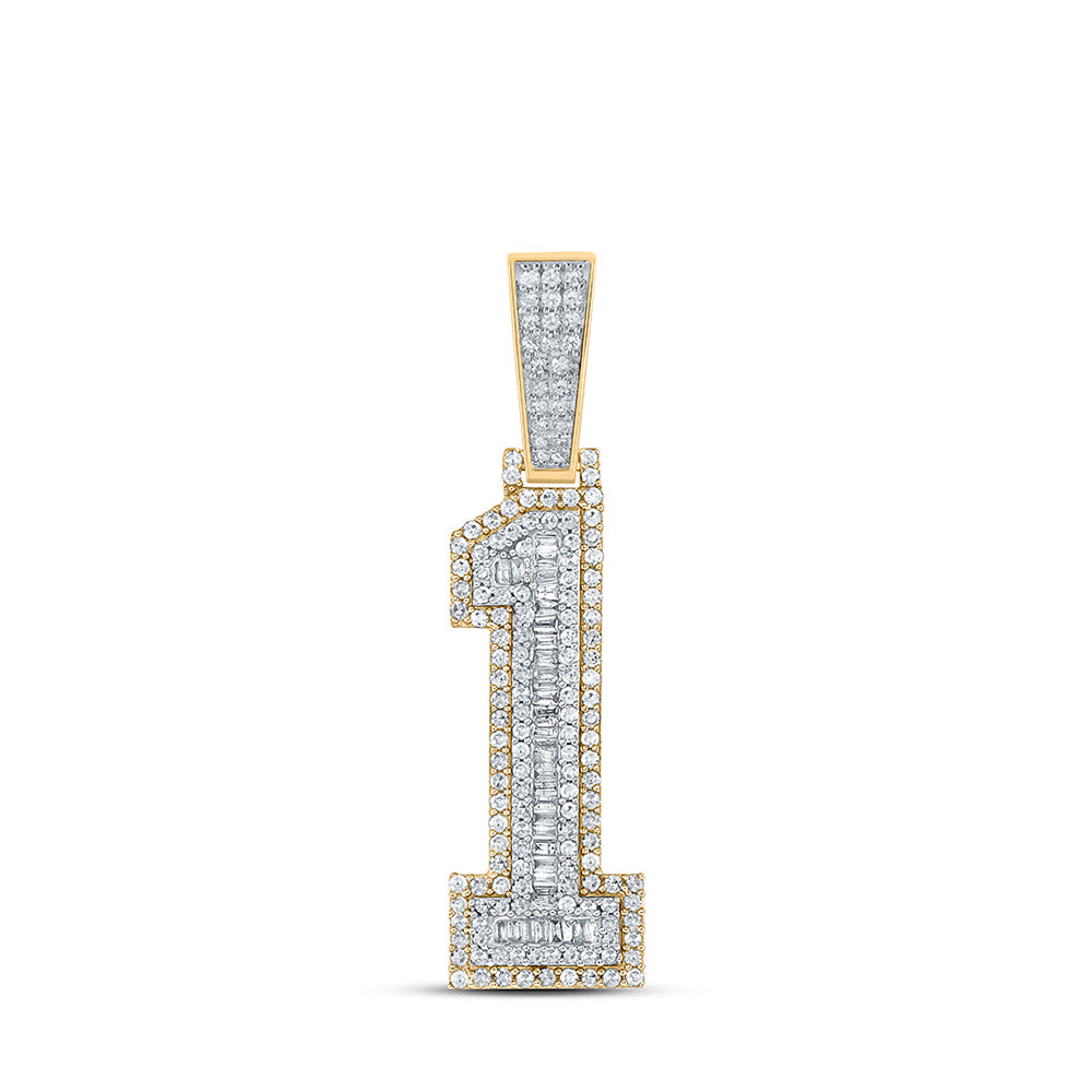 Men's Diamond Charm Pendant | 10kt Two-tone Gold Mens Baguette Diamond Number 1 Charm Pendant 1 Cttw | Splendid Jewellery GND