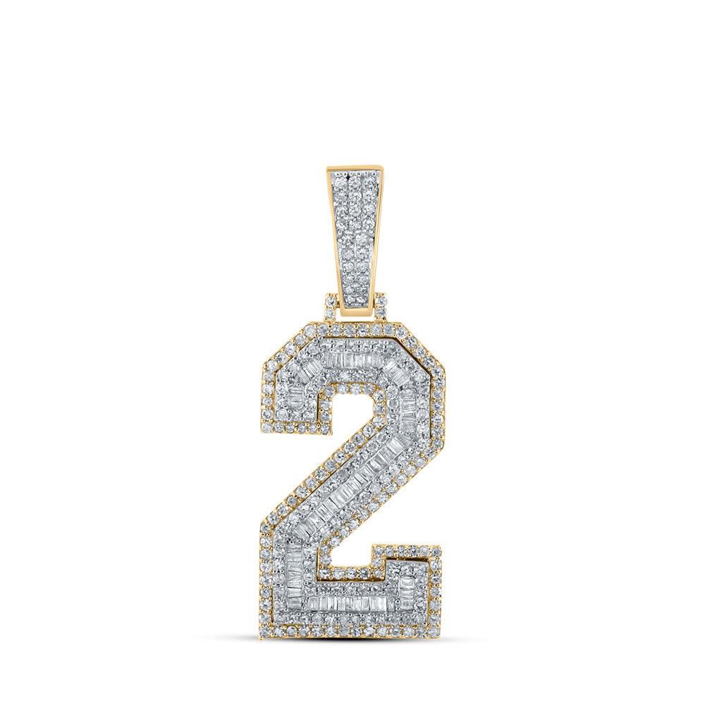 Men's Diamond Charm Pendant | 10kt Two-tone Gold Mens Baguette Diamond Number 2 Charm Pendant 1-5/8 Cttw | Splendid Jewellery GND