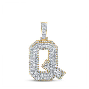 Men's Diamond Charm Pendant | 10kt Two-tone Gold Mens Baguette Diamond Q Initial Letter Charm Pendant 2-1/5 Cttw | Splendid Jewellery GND