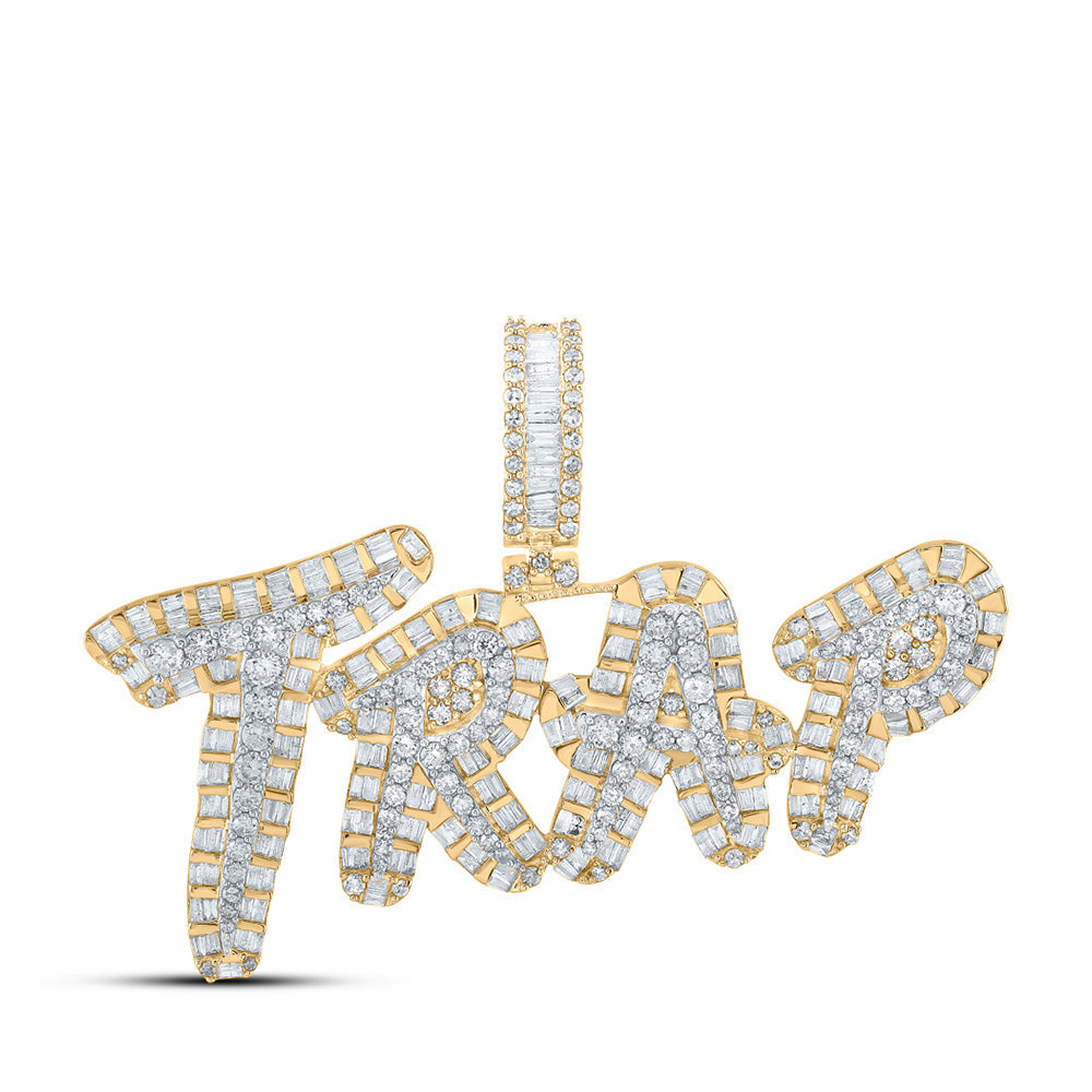 Men's Diamond Charm Pendant | 10kt Two-tone Gold Mens Baguette Diamond TRAP Charm Pendant 3-3/8 Cttw | Splendid Jewellery GND