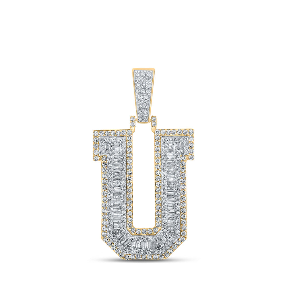 Men's Diamond Charm Pendant | 10kt Two-tone Gold Mens Baguette Diamond U Initial Letter Charm Pendant 1-7/8 Cttw | Splendid Jewellery GND