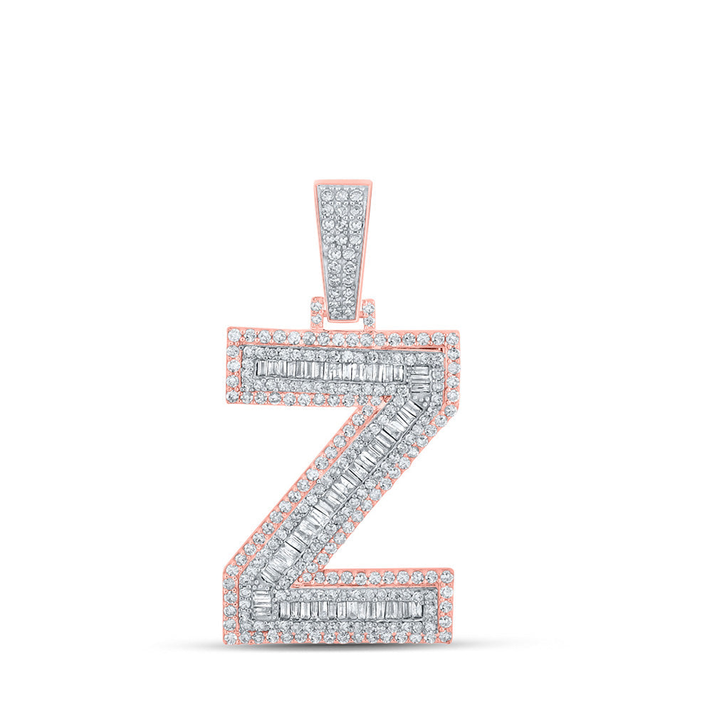 Men's Diamond Charm Pendant | 10kt Two-tone Gold Mens Baguette Diamond Z Initial Letter Charm Pendant 1-7/8 Cttw | Splendid Jewellery GND