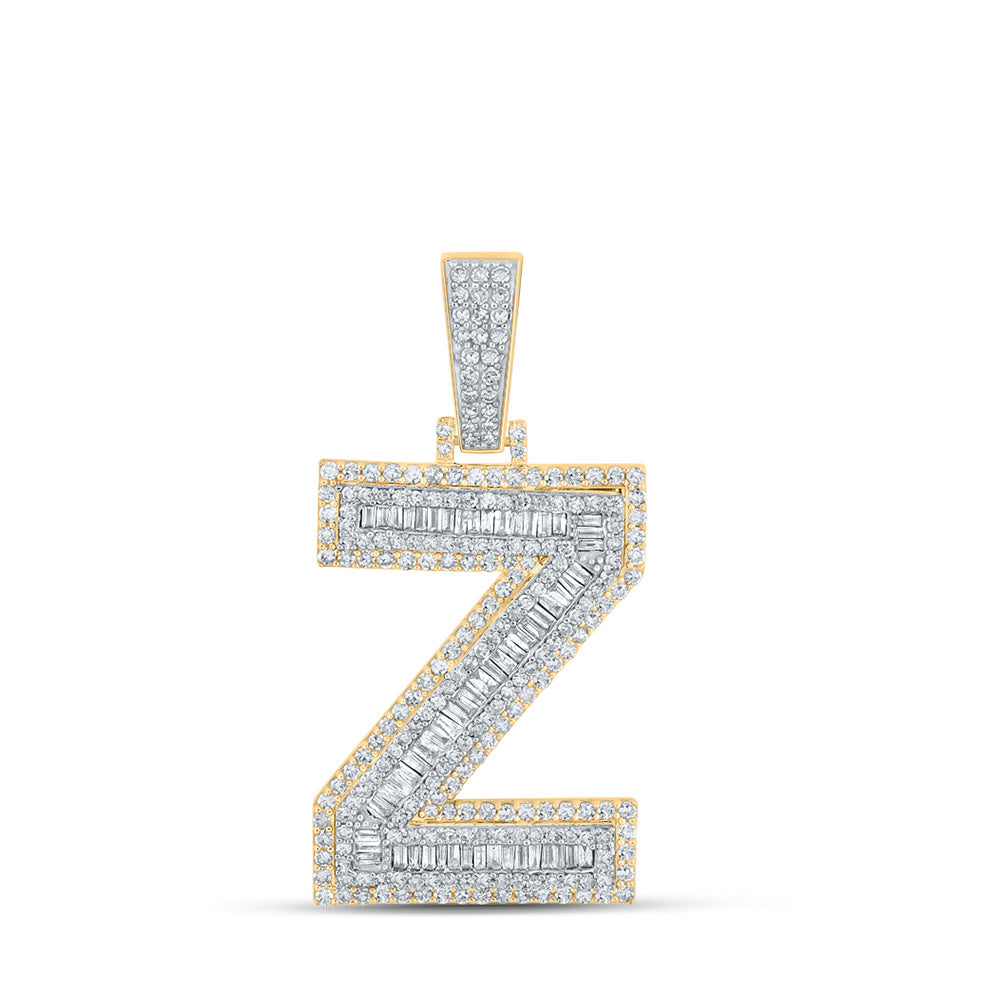Men's Diamond Charm Pendant | 10kt Two-tone Gold Mens Baguette Diamond Z Initial Letter Charm Pendant 1-7/8 Cttw | Splendid Jewellery GND
