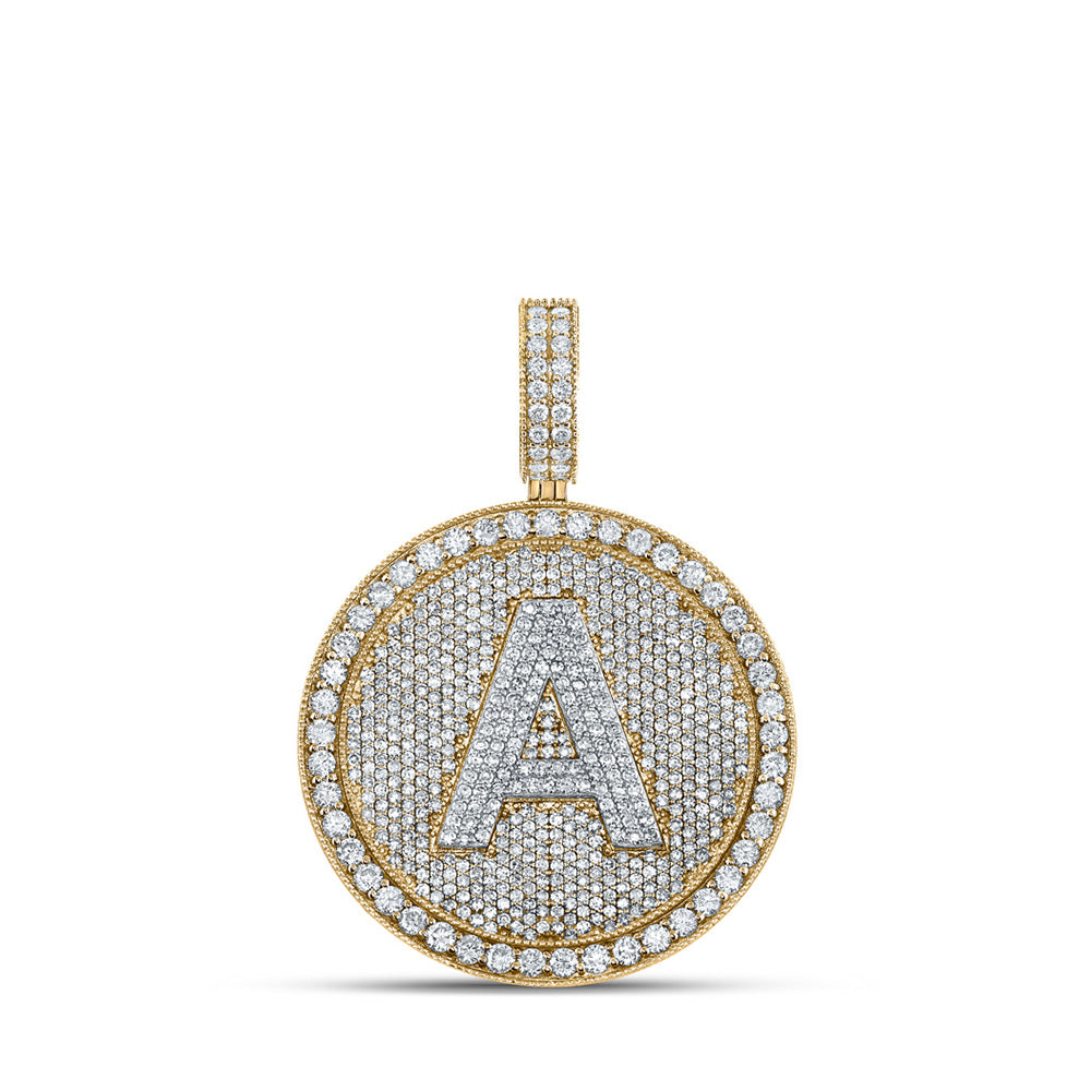 Men's Diamond Charm Pendant | 10kt Two-tone Gold Mens Round Diamond A Circle Letter Charm Pendant 3-3/4 Cttw | Splendid Jewellery GND