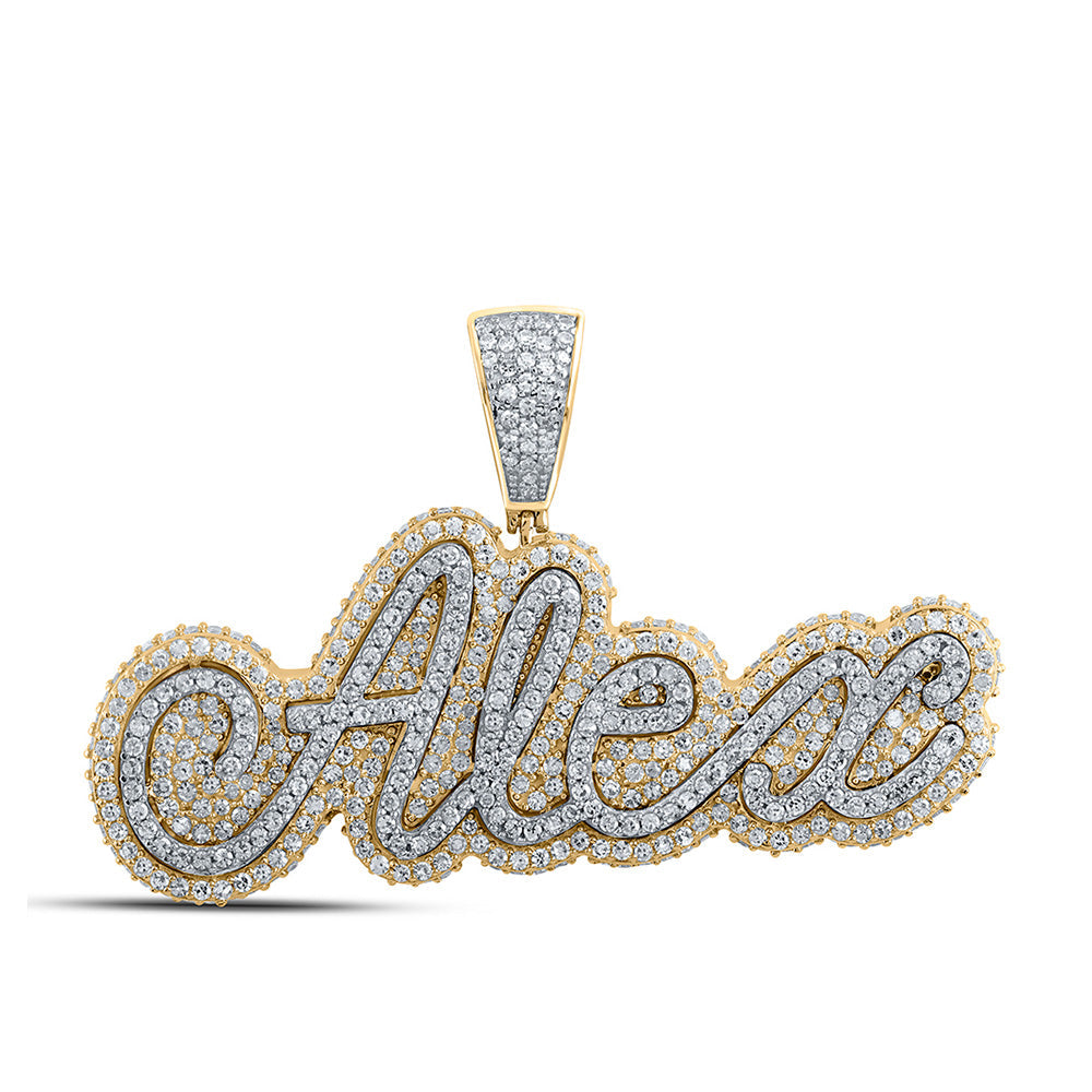 Men's Diamond Charm Pendant | 10kt Two-tone Gold Mens Round Diamond ALEX Name Charm Pendant 2 Cttw | Splendid Jewellery GND