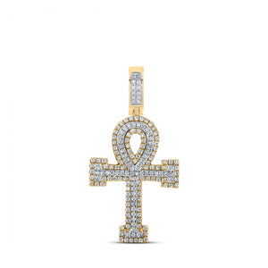 Men's Diamond Charm Pendant | 10kt Two-tone Gold Mens Round Diamond Ankh Cross Charm Pendant 1/2 Cttw | Splendid Jewellery GND