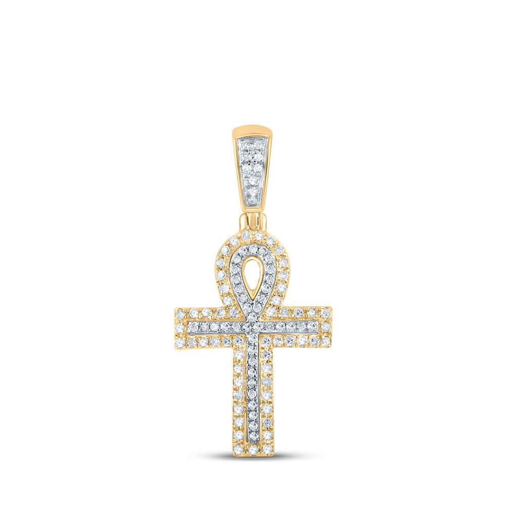 Men's Diamond Charm Pendant | 10kt Two-tone Gold Mens Round Diamond Ankh Cross Charm Pendant 1/4 Cttw | Splendid Jewellery GND