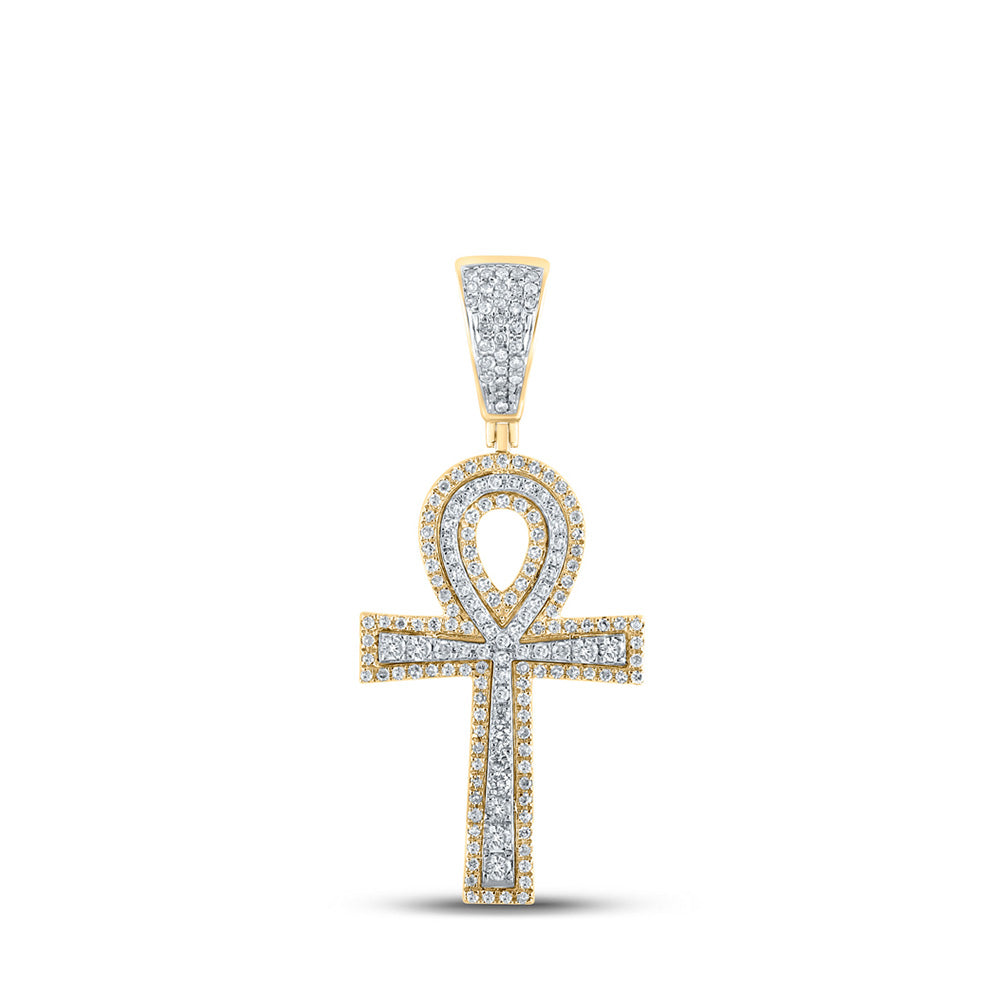 Men's Diamond Charm Pendant | 10kt Two-tone Gold Mens Round Diamond Ankh Cross Charm Pendant 7/8 Cttw | Splendid Jewellery GND
