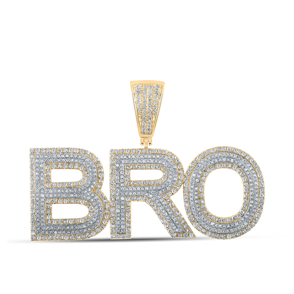 Men's Diamond Charm Pendant | 10kt Two-tone Gold Mens Round Diamond BRO Charm Pendant 3 Cttw | Splendid Jewellery GND