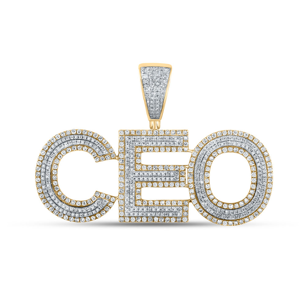 Men's Diamond Charm Pendant | 10kt Two-tone Gold Mens Round Diamond CEO Charm Pendant 2-1/5 Cttw | Splendid Jewellery GND