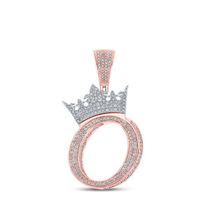Men's Diamond Charm Pendant | 10kt Two-tone Gold Mens Round Diamond Crown O Letter Charm Pendant 1-3/8 Cttw | Splendid Jewellery GND