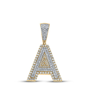 Men's Diamond Charm Pendant | 10kt Two-tone Gold Mens Round Diamond Initial A Letter Charm Pendant 3/4 Cttw | Splendid Jewellery GND