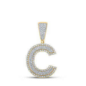 Men's Diamond Charm Pendant | 10kt Two-tone Gold Mens Round Diamond Initial C Letter Charm Pendant 3/4 Cttw | Splendid Jewellery GND