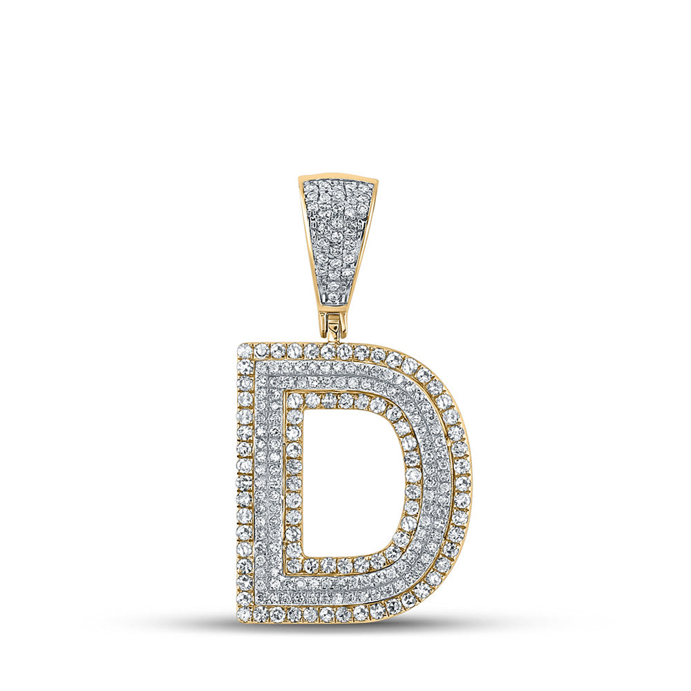 Men's Diamond Charm Pendant | 10kt Two-tone Gold Mens Round Diamond Initial D Letter Charm Pendant 7/8 Cttw | Splendid Jewellery GND