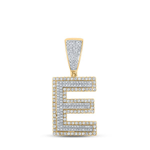 Men's Diamond Charm Pendant | 10kt Two-tone Gold Mens Round Diamond Initial E Letter Charm Pendant 7/8 Cttw | Splendid Jewellery GND