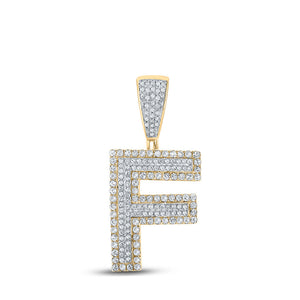 Men's Diamond Charm Pendant | 10kt Two-tone Gold Mens Round Diamond Initial F Letter Charm Pendant 3/4 Cttw | Splendid Jewellery GND