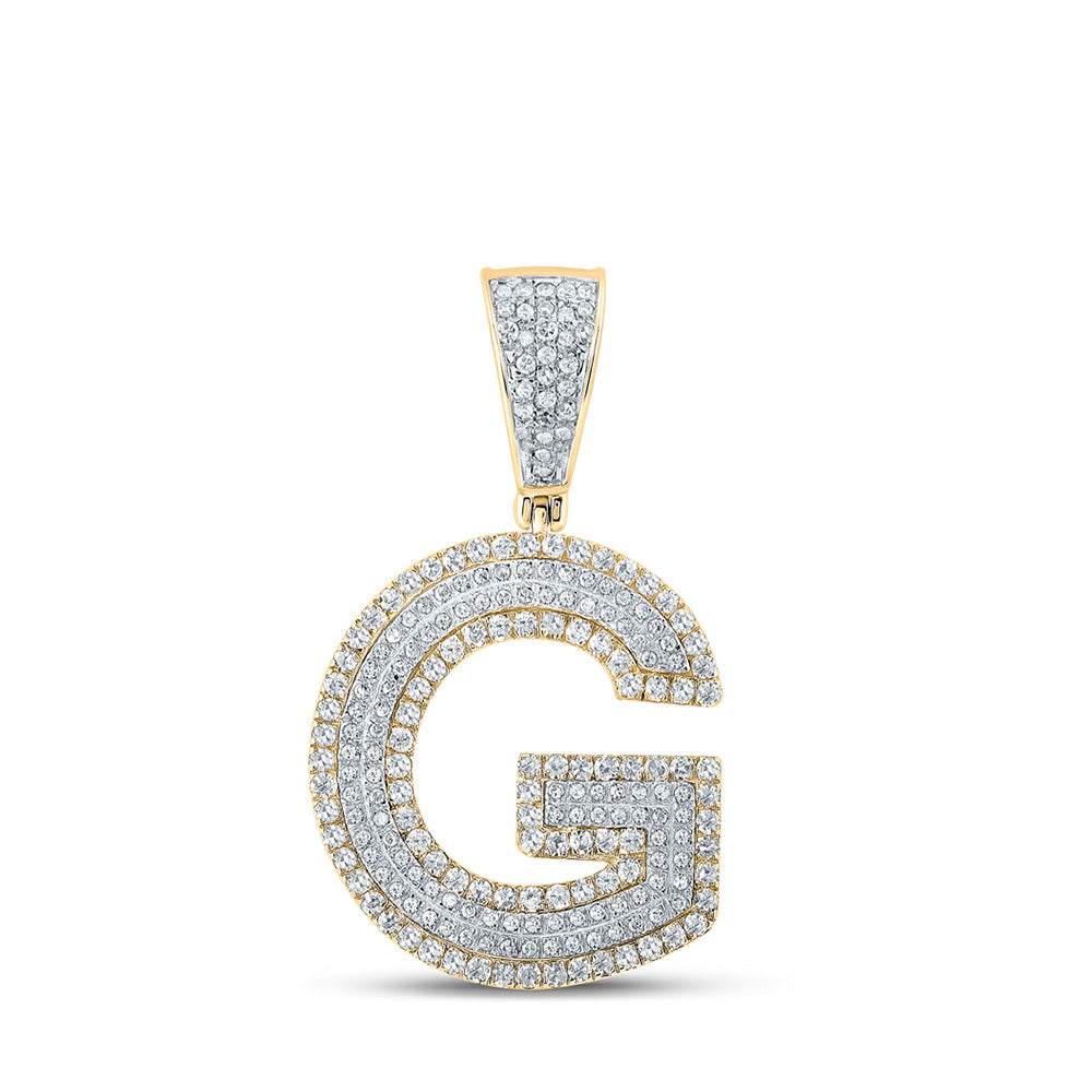 Men's Diamond Charm Pendant | 10kt Two-tone Gold Mens Round Diamond Initial G Letter Charm Pendant 7/8 Cttw | Splendid Jewellery GND