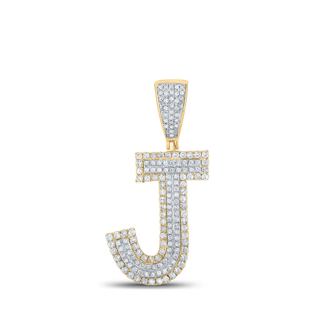 Men's Diamond Charm Pendant | 10kt Two-tone Gold Mens Round Diamond Initial J Letter Charm Pendant 3/4 Cttw | Splendid Jewellery GND