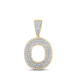 Men's Diamond Charm Pendant | 10kt Two-tone Gold Mens Round Diamond Initial O Letter Charm Pendant 7/8 Cttw | Splendid Jewellery GND