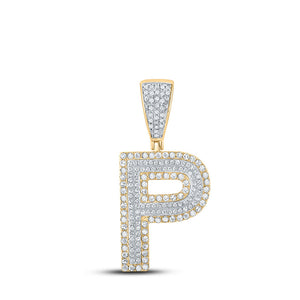 Men's Diamond Charm Pendant | 10kt Two-tone Gold Mens Round Diamond Initial P Letter Charm Pendant 3/4 Cttw | Splendid Jewellery GND