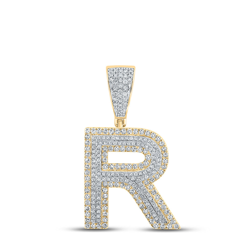 Men's Diamond Charm Pendant | 10kt Two-tone Gold Mens Round Diamond Initial R Letter Charm Pendant 1 Cttw | Splendid Jewellery GND