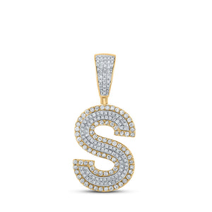 Men's Diamond Charm Pendant | 10kt Two-tone Gold Mens Round Diamond Initial S Letter Charm Pendant 3/4 Cttw | Splendid Jewellery GND