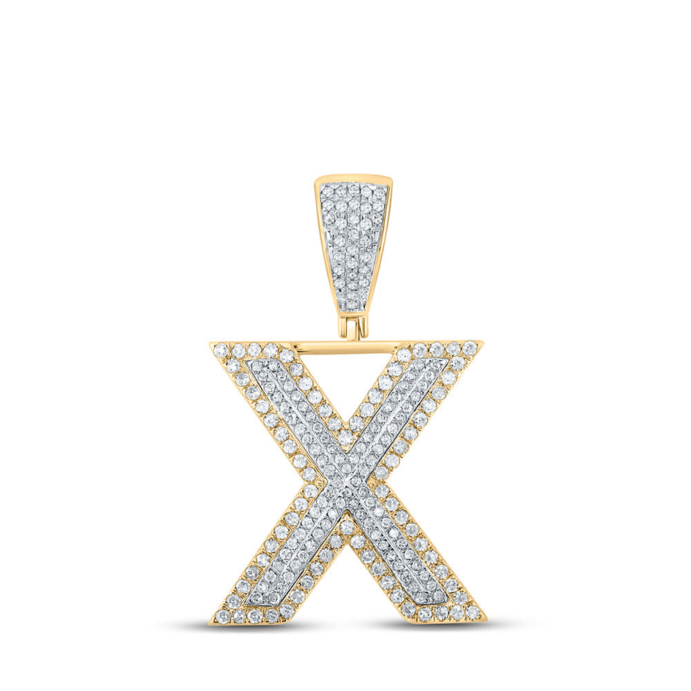 Men's Diamond Charm Pendant | 10kt Two-tone Gold Mens Round Diamond Initial X Letter Charm Pendant 3/4 Cttw | Splendid Jewellery GND