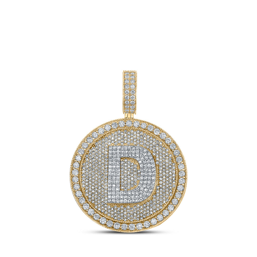 Men's Diamond Charm Pendant | 10kt Two-tone Gold Mens Round Diamond Letter D Circle Charm Pendant 3-7/8 Cttw | Splendid Jewellery GND