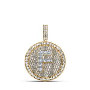 Men's Diamond Charm Pendant | 10kt Two-tone Gold Mens Round Diamond Letter F Circle Charm Pendant 3-7/8 Cttw | Splendid Jewellery GND