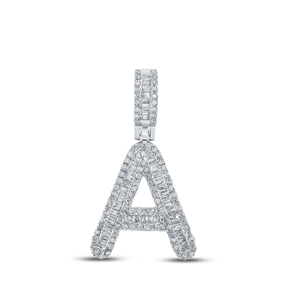 Men's Diamond Charm Pendant | 10kt White Gold Mens Baguette Diamond A Initial Letter Pendant 1/2 Cttw | Splendid Jewellery GND