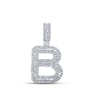 Men's Diamond Charm Pendant | 10kt White Gold Mens Baguette Diamond B Initial Letter Pendant 5/8 Cttw | Splendid Jewellery GND
