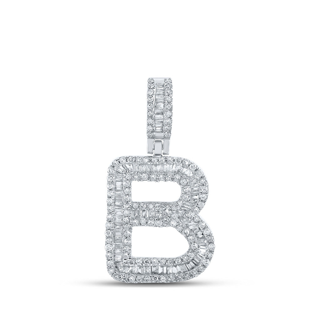 Men's Diamond Charm Pendant | 10kt White Gold Mens Baguette Diamond B Initial Letter Pendant 5/8 Cttw | Splendid Jewellery GND