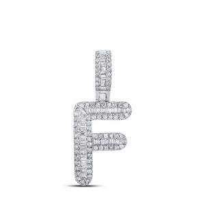 Men's Diamond Charm Pendant | 10kt White Gold Mens Baguette Diamond F Initial Letter Pendant 3/8 Cttw | Splendid Jewellery GND