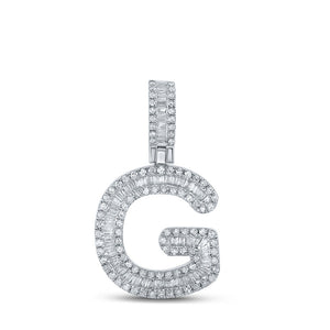 Men's Diamond Charm Pendant | 10kt White Gold Mens Baguette Diamond G Initial Letter Pendant 1/2 Cttw | Splendid Jewellery GND