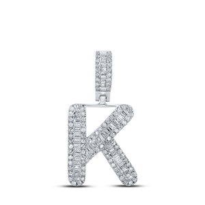 Men's Diamond Charm Pendant | 10kt White Gold Mens Baguette Diamond K Initial Letter Pendant 3/8 Cttw | Splendid Jewellery GND